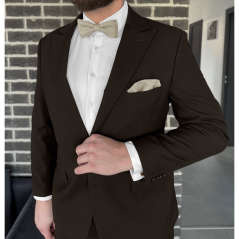 Light Beige Brown Men's Bow Tie with Subtle Texture Including Pocket Square