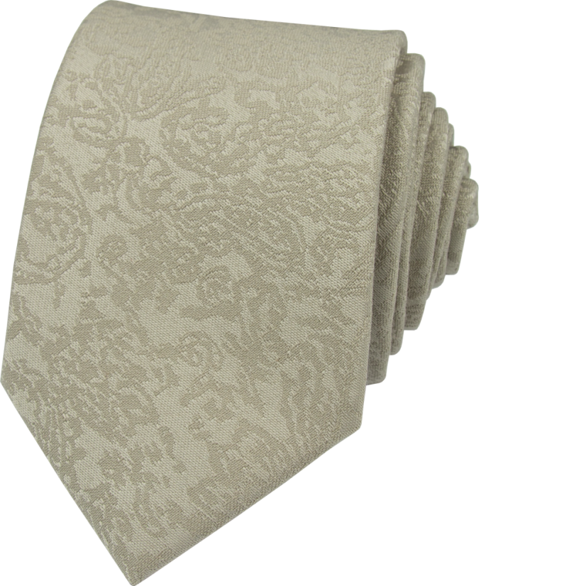 Světle béžovo hnědá pánská svatební kravata s jemným ornamentálním vzorem
