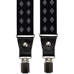 Black Men's Wide Suspenders with Diamond Pattern and Genuine Black Leather