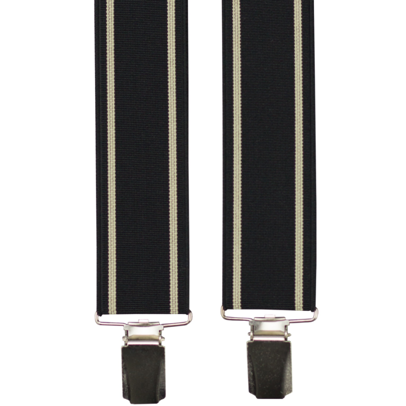 Černé pánské široké kšandy s béžovými pruhy