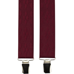 Burgundy red men's wide suspenders with an elegant pattern