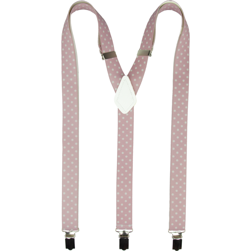 Dusty Pink Men's Suspenders with White Polka Dots - Length: 120cm