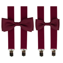 Vínově červený set kšandy s motýlkem pro tátu a syna