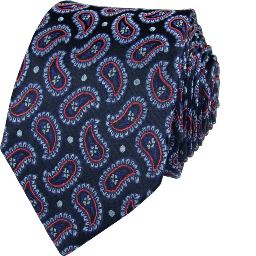 Tmavě modrá pánská hedvábná kravata s paisley vzorem