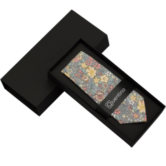 Šedo modrá pánská bavlněná kravata s barevnými květy