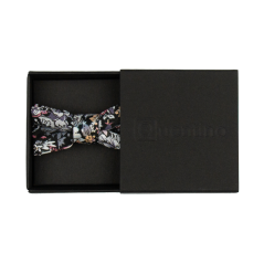 Černý MINI dětský motýlek s šedo růžovými květy