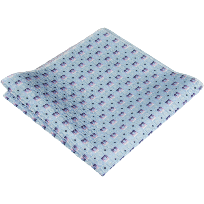 Světle modrý pánský kapesníček s fialovým geometrickým vzorem