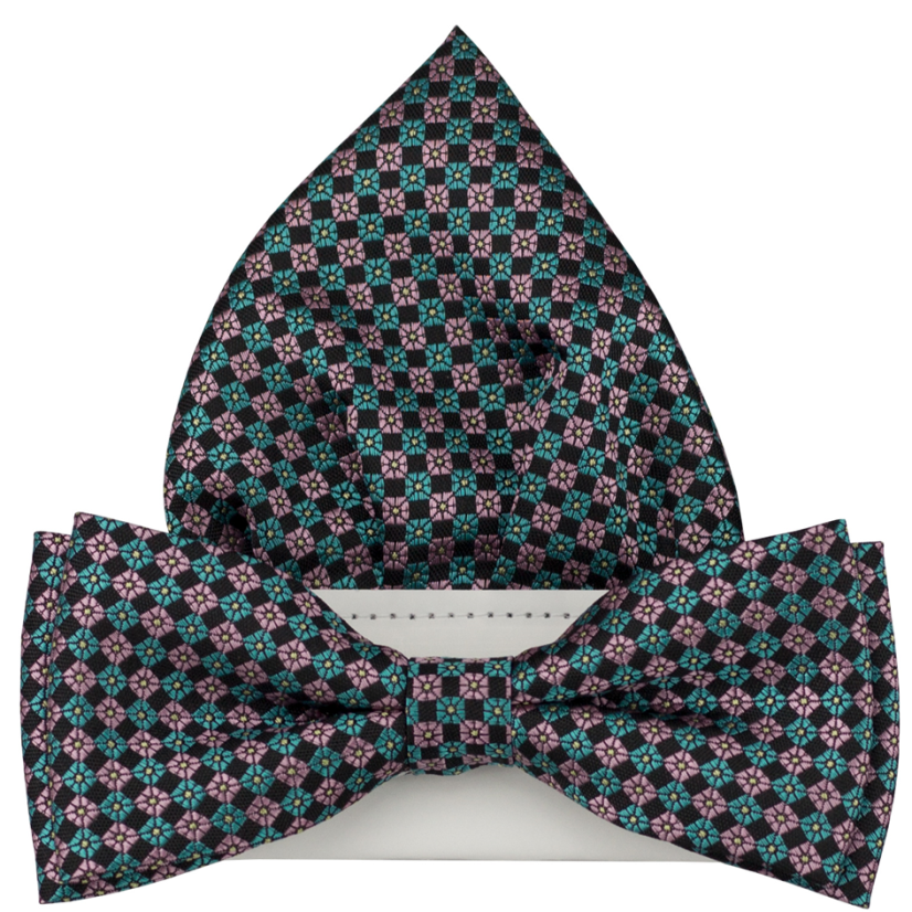 Černý pánský motýlek se čtverečky včetně kapesníčku Černý pánský motýlek se čtverečky včetně kapesníčku