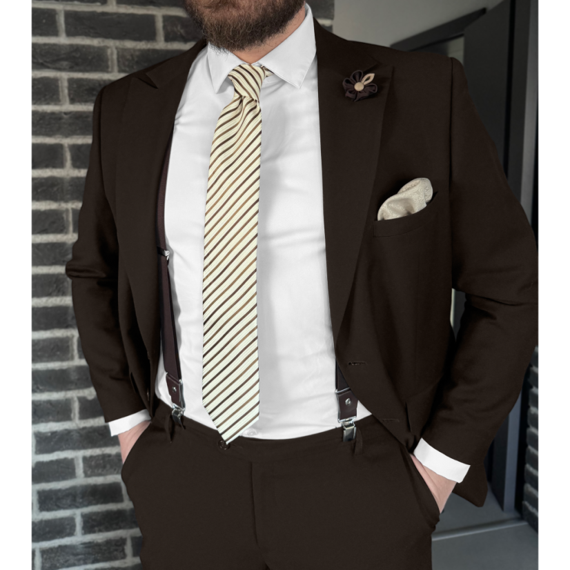 Beige-Brown Men's Set with Striped Tie
