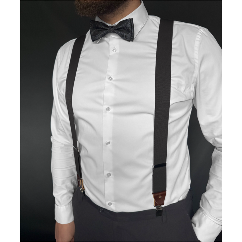 Dark Grey Men's Accessory Set with Paisley Pattern – Suspenders, Bow Tie and Pocket Square