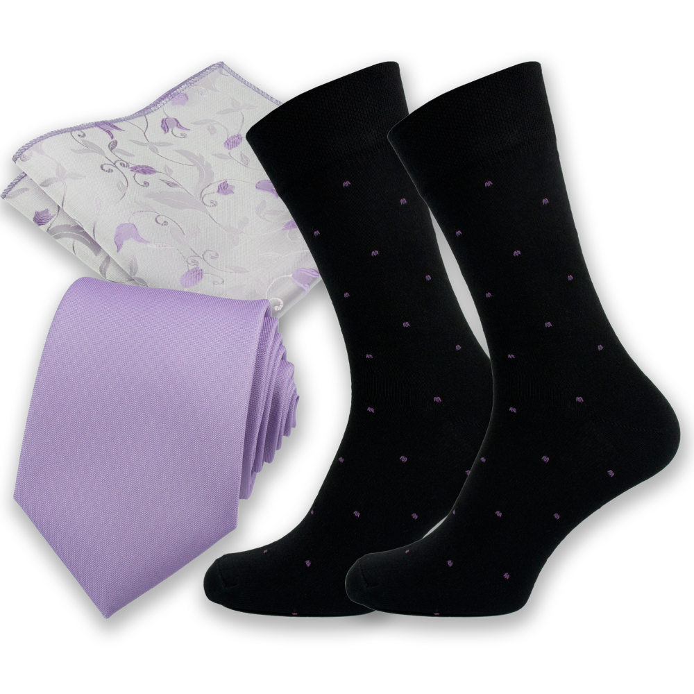 Levandulově fialový pánský set – kravata, kapesníček a ponožky