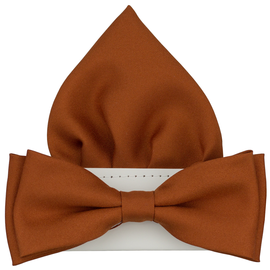 Cihlový pánský motýlek matný s kapesníčkem