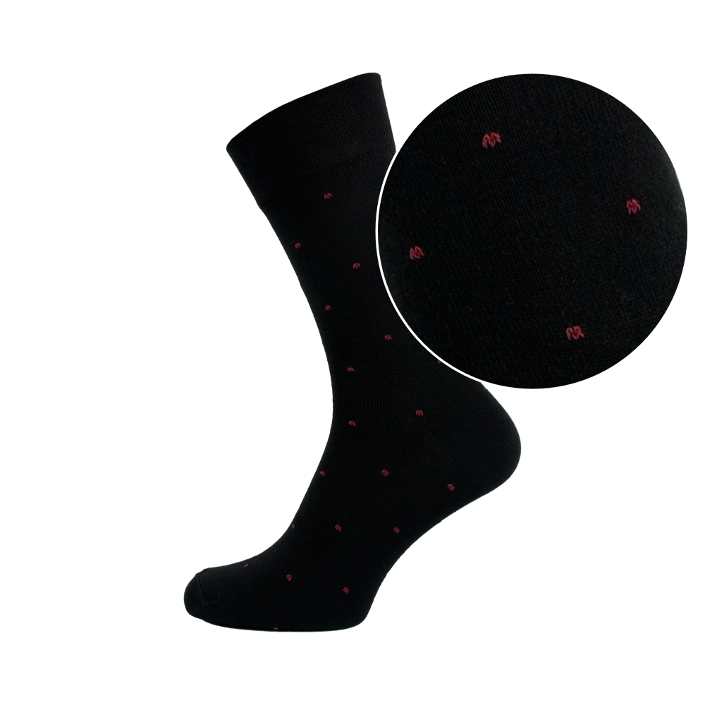 Černé pánské ponožky s vínově červenými puntíky